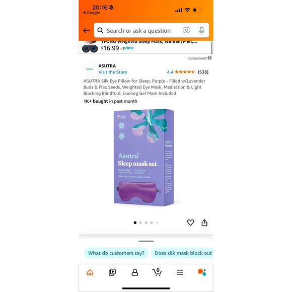 ASUTRA Silk Weighted Eye Mask for Sleep - Filled w/Lavender Buds & Flax Seeds - Picture 3 of 3